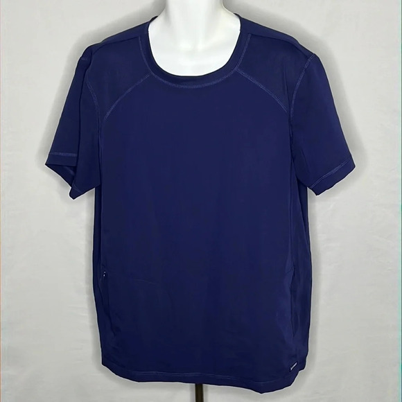 Jaanuu Men's Crew Neck 2 Pocket Short Sleeve Scrub Top in Navy - Size 1XL - Picture 1 of 8